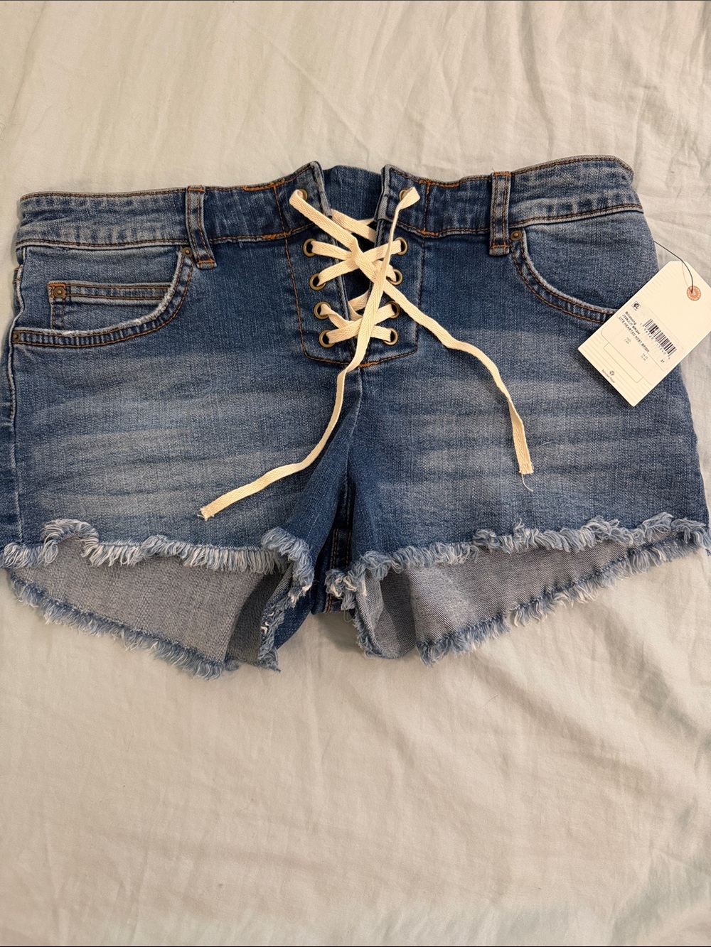 Billabong Blue Lace-Up Frayed Denim Shorts